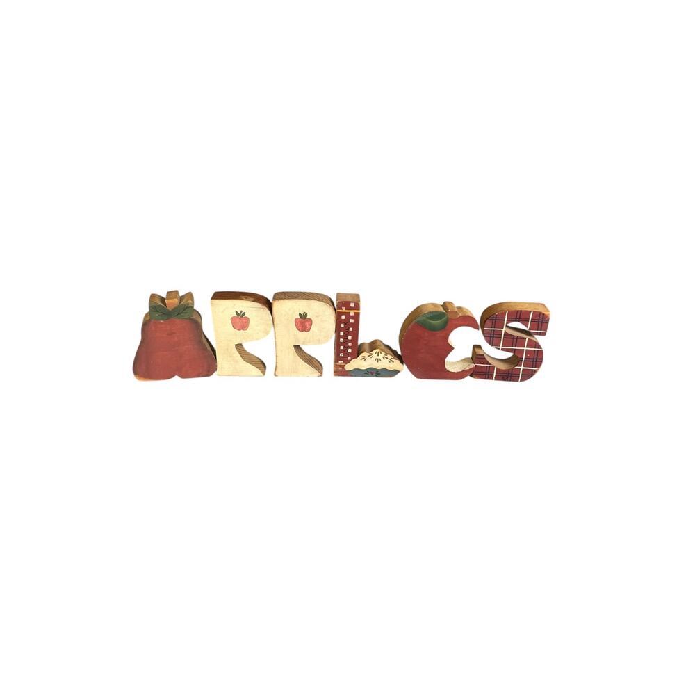 Vintage Wooden Hand Painted Letters Spelling Out “Apples” Cottagecore Primitive